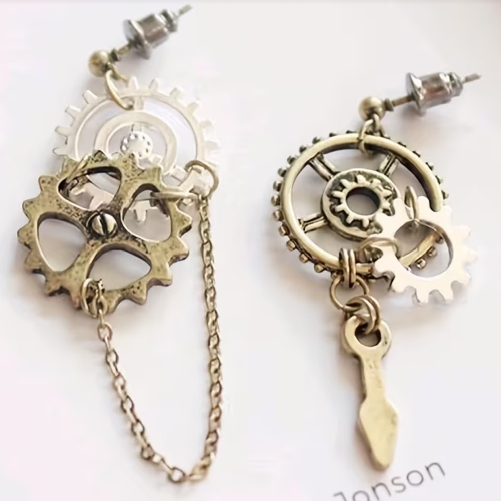 Steampunk Gear Earrings bronze  alloy silver NEW